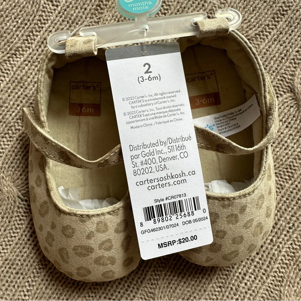 NWT Carter’s Baby Girl Shoes, Leopard Print, Size 2